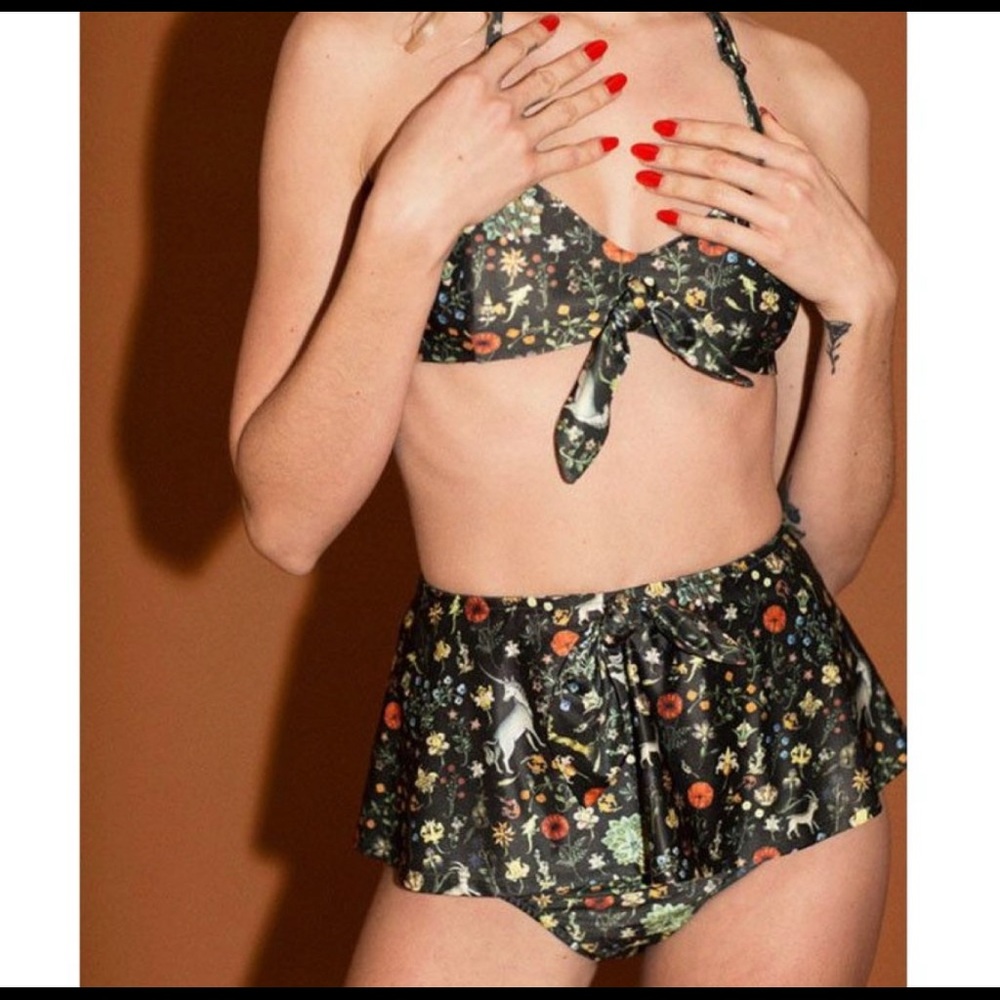Samantha Pleet Promise Black Unicorn Illuminated Print Bikini Bottom